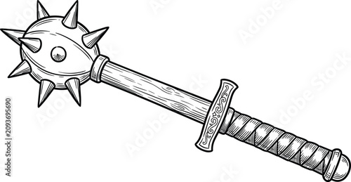 Quadro su tela Vintage Medieval Spiked Mace Weapon Hand Drawn Sketch Vector Illustration For Fa