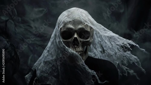A terrifying close up portrait of a sinister vampire creature created as a high quality ai video for dark horror themes
