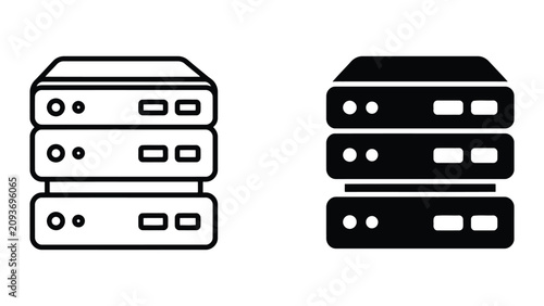 Server database data storage icon set in linear and solid styles with database