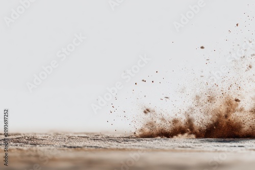 Splashing brown earth and dust particles creating an abstract motion cloud with splashing particles floating background material fragment environment abstract powerful minimalist shifting
