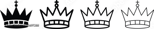 Foto Four royal crown in a row, featuring solid black silhouettes and outlined variat