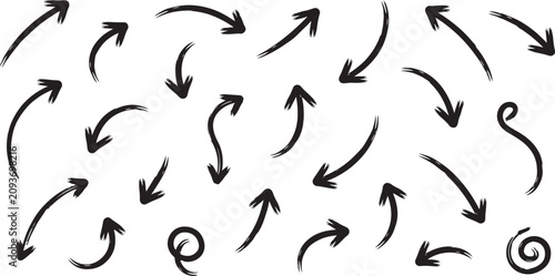 Hand drawn arrow set black vector illustration on a white background