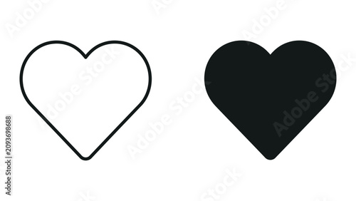 Heart symbol icons set for love and social media engagement with valentines