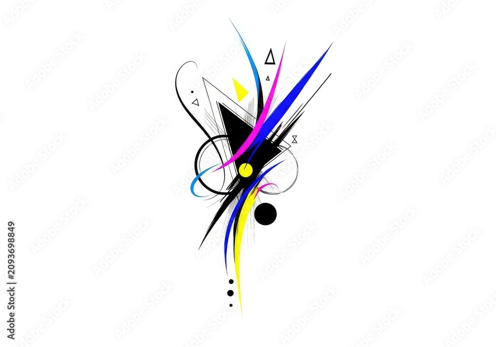 Obraz premium Minimalistic tattoo design template showcasing fluid abstract lines, geometric shapes, and bold ink strokes on a clean white background, white, contemporary, sharp