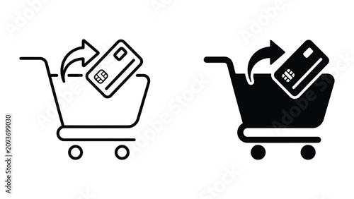 Shopping cart with credit card payment icon set shopping commerce transaction