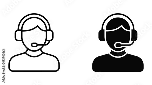 Customer support representative headset icon set with customer, operator