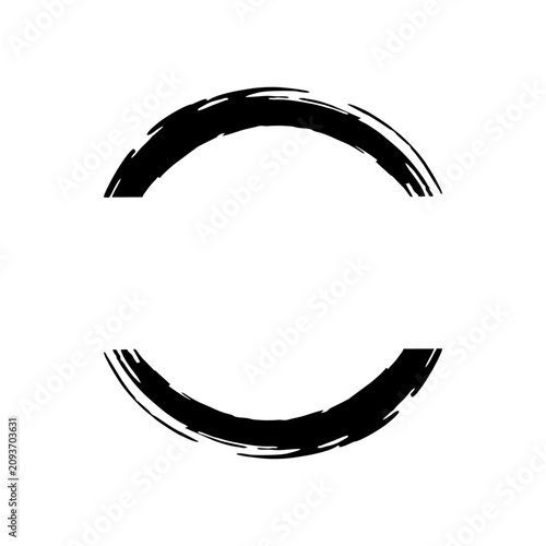 Canvastavla Abstract black brushstroke arcs forming an incomplete circular frame on a white background