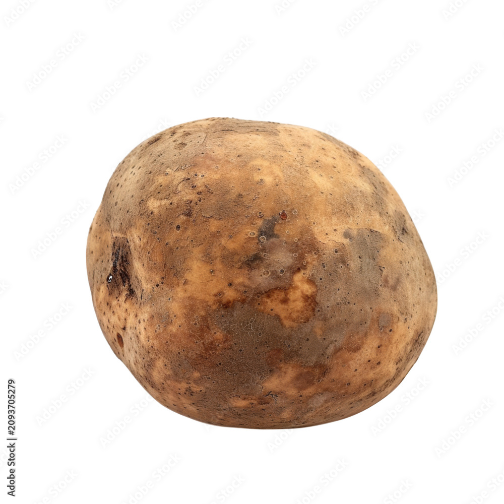 Fototapeta premium Single Raw Potato with Soil and Imperfections vegetable tuber isolated on a transparent background