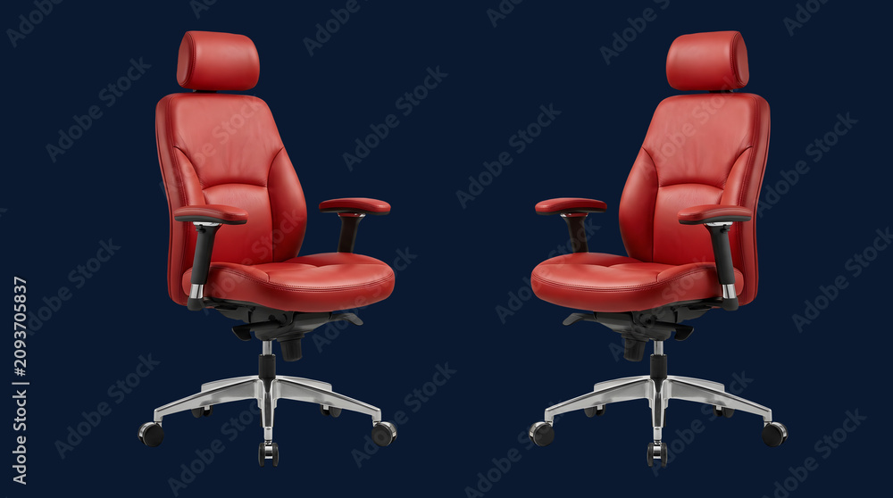 Obraz premium Red Leather Office Chairs Pair on Dark Blue Background