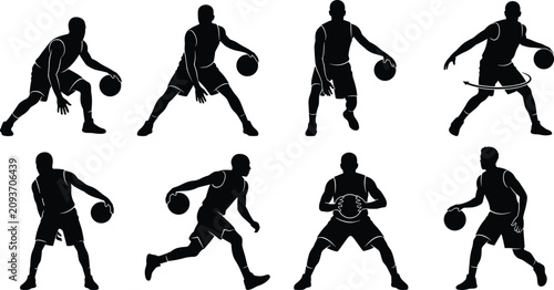 Photos Basketball Player Silhouette Collection with Dribbling Ball Handling and Crossov