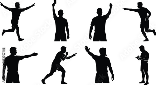Fotografía Collection of active sports referee silhouettes officiating matches and showing