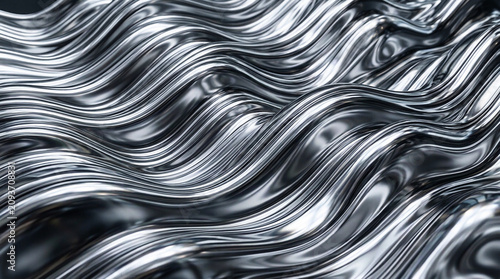 3D Silver Chrome Liquid Waves Abstract Metallic Background