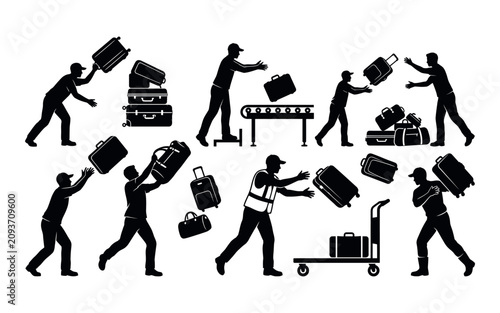 Canvastavla Labor day silhouettes of workers carrying luggage and baggage handling equipment