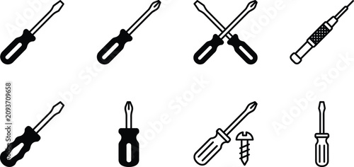 Canvastavla Screwdriver and Hardware Tool Icon Set for Repair Service Construction Maintenan