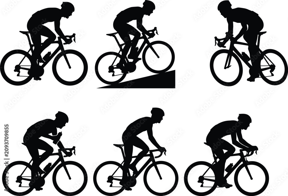 Obraz premium Road Cyclist Silhouette Collection with Racing Climbing and Endurance Bicycle Rider Vector Set