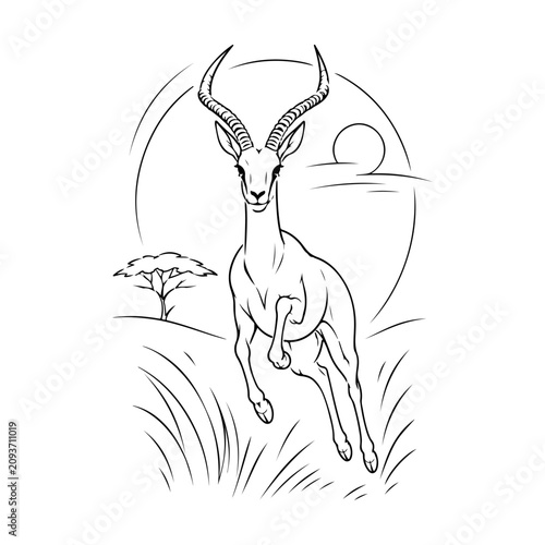 Minimalist Gazelle Line Art Outline . Elegant Antelope Wildlife Vector Illustration.