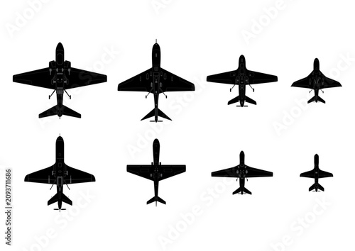 Combat drone vector silhouette. Combat air drones icon set for graphycs. Vector EPS10.