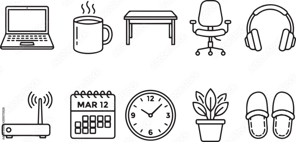 Fototapeta premium Black and White Gardening Tools Icons Set Vector Collection with Shovel Rake Watering Can and Garden Equipment for Web Design Business Applications and User Interface Illustration