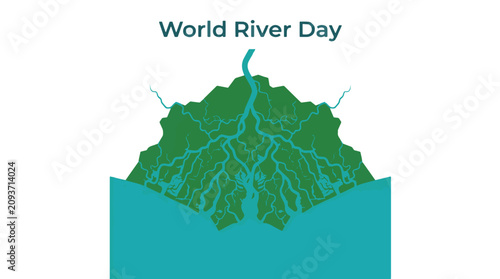 World River Day Graphic Showing River Delta Meeting Larger Water Body
