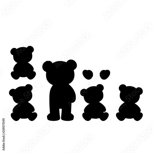 Konstfotografi Teddy bear set with four black silhouette characters in varying playful poses fe