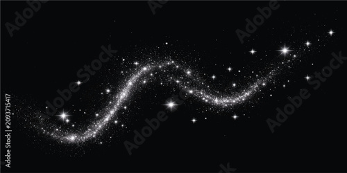Photos Abstract glowing stardust wave trail with magical particles on black background