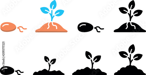 Quadro su tela Plant growth stage icons vector set with seed germination timeline and seedling