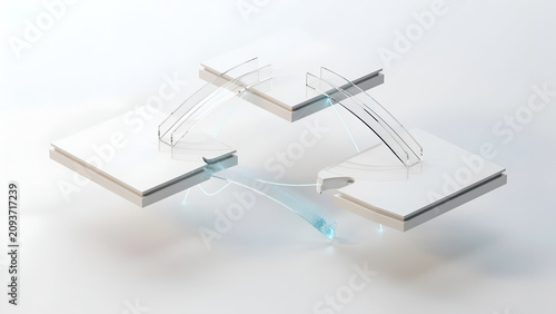 Obraz na plátně Abstract geometric structure with interconnected floating platforms three dimens