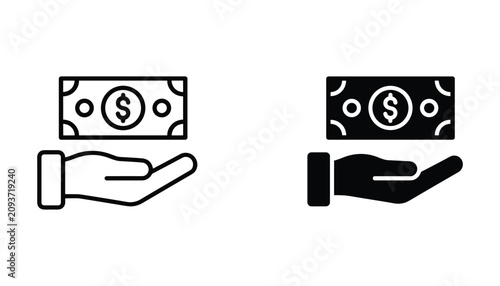 Foto Hand holding money banknote icon set representing financial payment and salary c