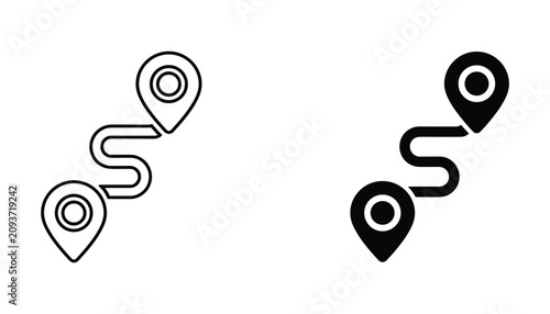 Fotografía Navigation map pin route icon set featuring location markers connected by a path