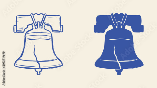 Canvastavla Liberty Bell vector illustration set with outline and silhouette designs for Ame