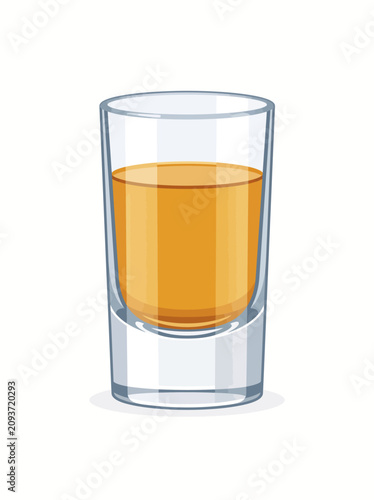A digital illustration of a glass shot containing an amber-colored alcoholic beverage isolated on a plain white background