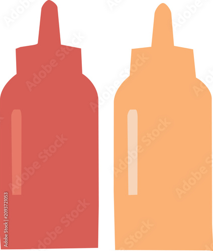 Cuadro en lienzo Two colorful squeeze bottles represent ketchup and mustard condiments in a simple food-themed style
