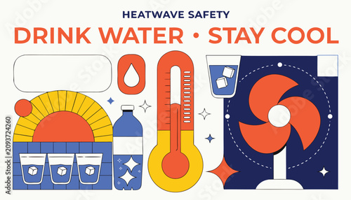 Foto Educational infographic about heatwave safety tips and staying hydrated daily