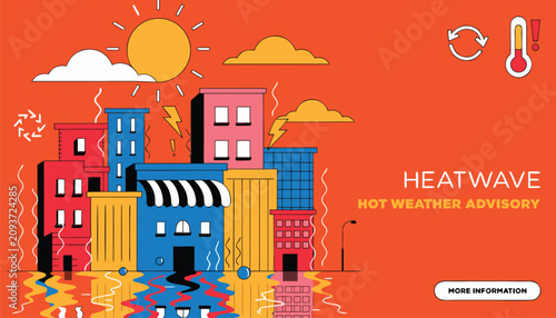 Φωτογραφία Colorful urban buildings experiencing an intense summer heatwave weather event