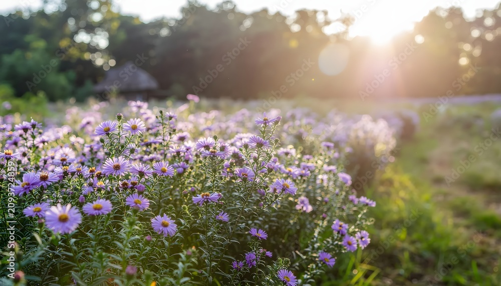 Naklejka premium Purple wildflowers blooming in natural meadow.