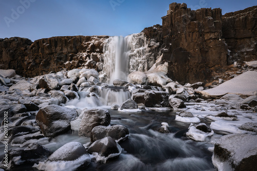 Frozen Waterfall in Thingvellir National Park, Iceland in Winter 3