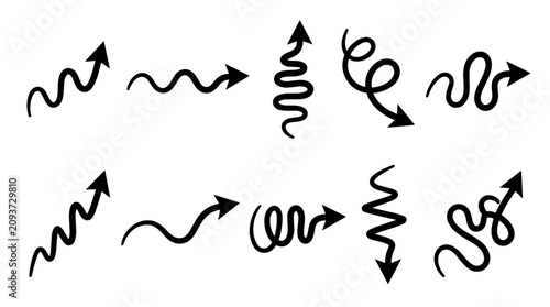 Collection of black squiggly and curly arrow illustrations