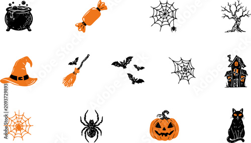 Quadro su tela Halloween icons set including spooky symbols and treats