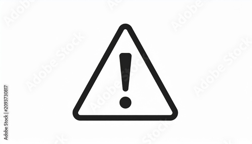 Minimal black warning triangle icon with bold exclamation mark isolated on a clean white background. Universal caution and hazard symbol for safety, alerts, notifications, traffic signs.