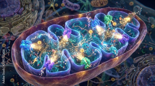 Vibrant Mitochondrion Visualization Illustrating Cellular Respiration and Energy Production
