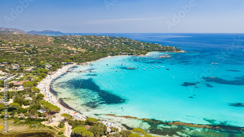 Cuadro en lienzo Aerial view of Plage de Santa Giulia on the southeast coast of Corsica, France,