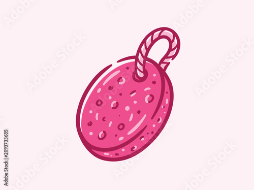Foto Pink pumice stone for foot care with a rope loop, vector illustration of a skinc