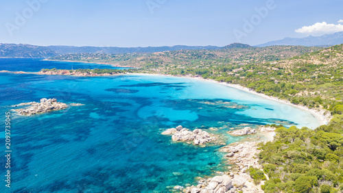 Fotografie Aerial view of Plage de Palombaggia on the southeast coast of Corsica, France, f