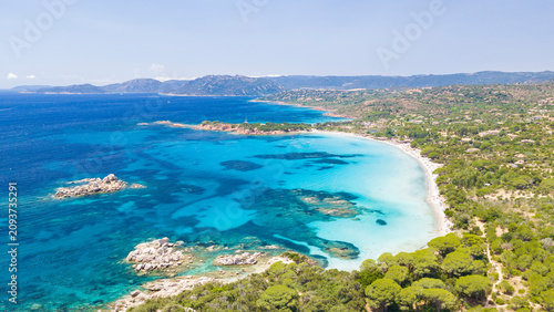 фотографія Aerial view of Plage de Palombaggia on the southeast coast of Corsica, France, f