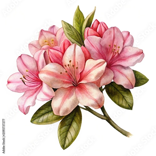 Pink blooming azalea flower cluster - A beautiful cluster of pink azalea flowers with soft petals and green leaves in full bloom.