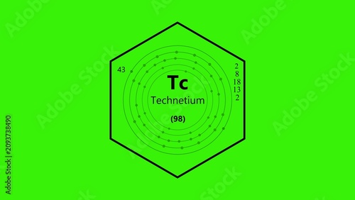 Fotografía Technetium symbol with atomic structure diagram inside a black hexagon on a brig