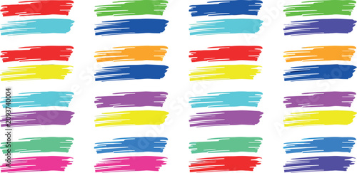 Colorful paint brush strokes set with bright gouache textures for artistic banner and decoration. Vector Illustration
