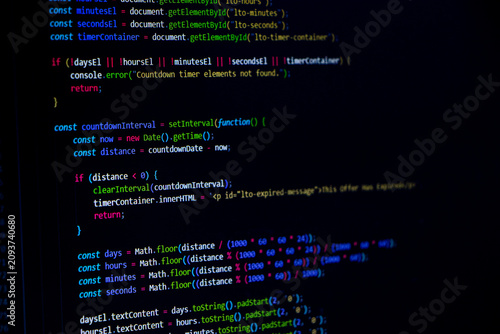 Web developer or software developer coding screen. Technology abstract background of coding screen for web design, software development, data analysis, data security concept.