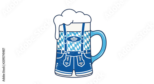 Bild auf Leinwand Blue Beer Stein with Lederhosen Design.