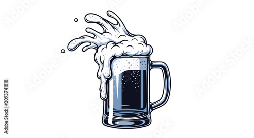 Fényképezés Frothy beer mug with foam overflow.